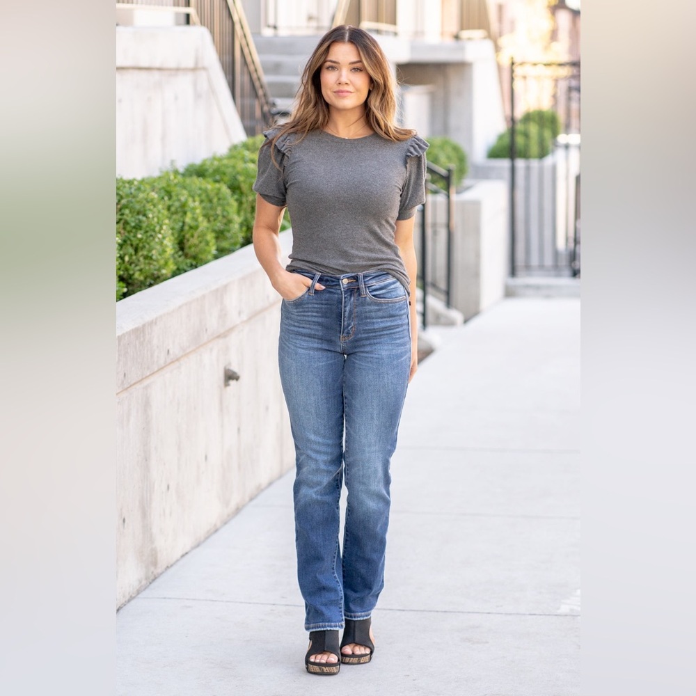 Judy Blue High Rise Straight Fit Dark Blue Denim Jeans